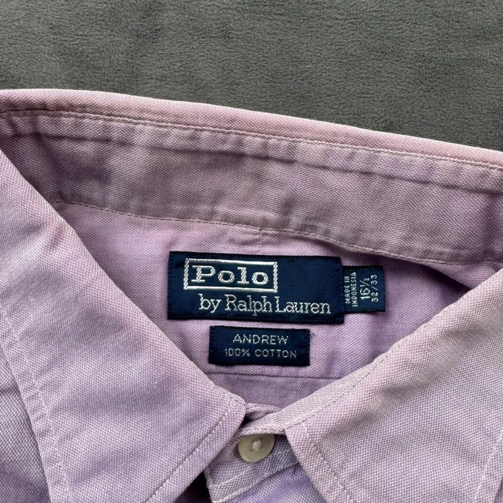 Polo Ralph Lauren Andrew Shirt Mens 16.5 32/33 Purple Cotton Button Down Faded
